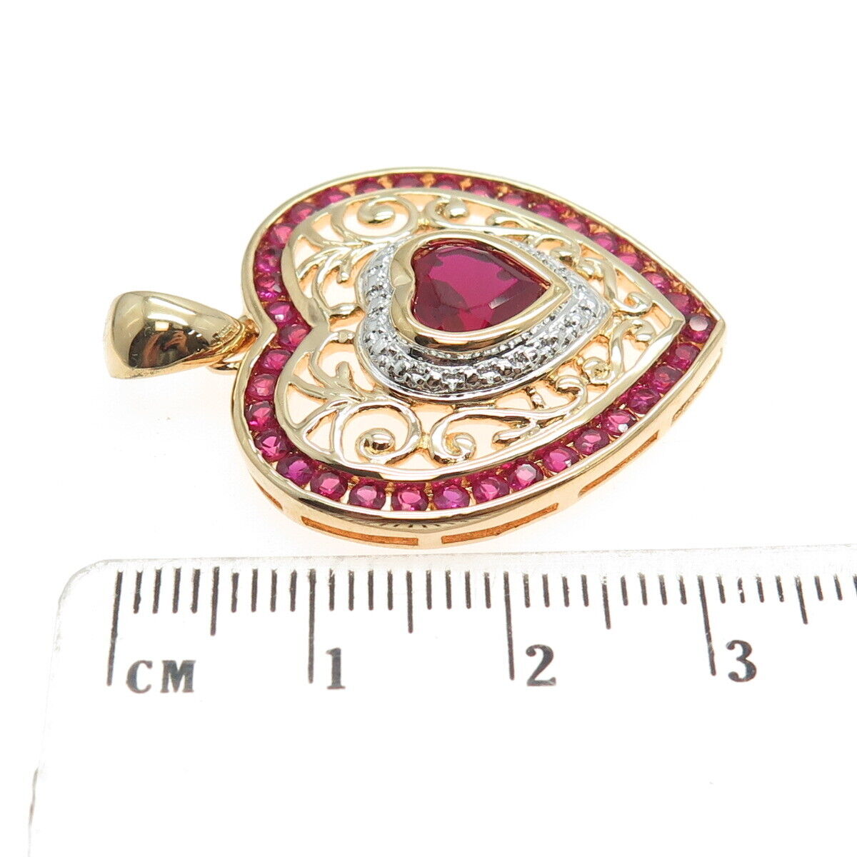 ROSS SIMONS Sterling Gold Plated Diamond Accent & Lab-Created Ruby Heart Pendant