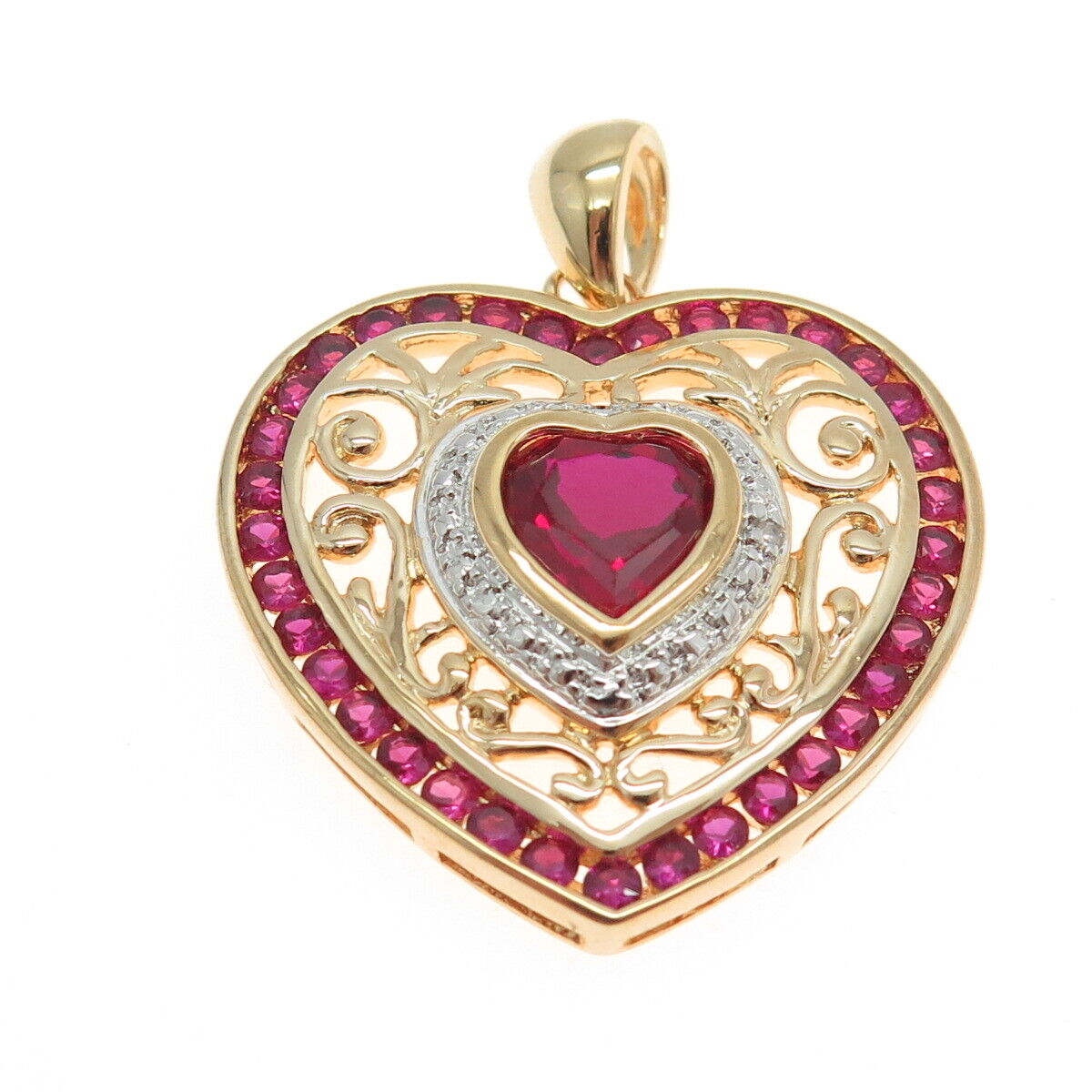 ROSS SIMONS Sterling Gold Plated Diamond Accent & Lab-Created Ruby Heart Pendant