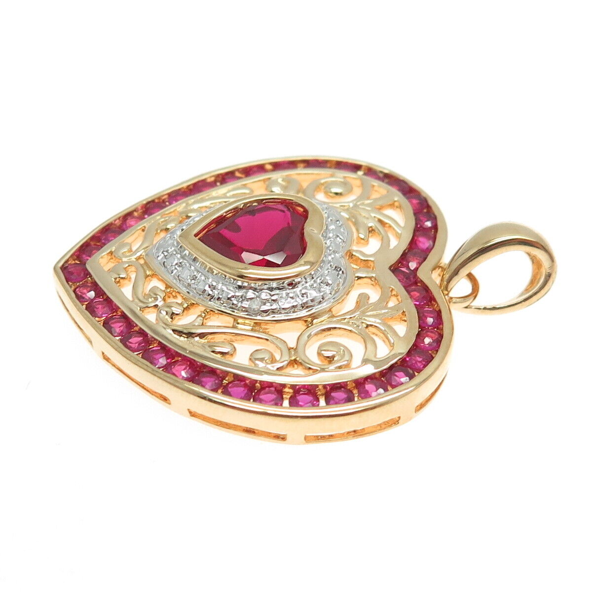 ROSS SIMONS Sterling Gold Plated Diamond Accent & Lab-Created Ruby Heart Pendant