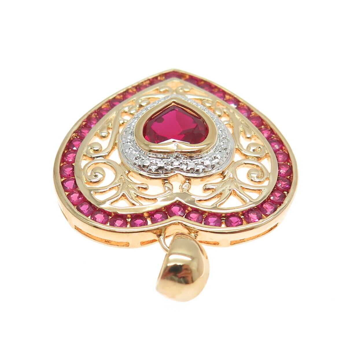 ROSS SIMONS Sterling Gold Plated Diamond Accent & Lab-Created Ruby Heart Pendant