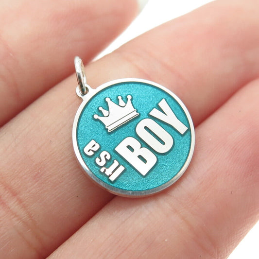 925 Sterling Silver Turquoise Enamel "It's a Boy" Minimalist Charm Pendant