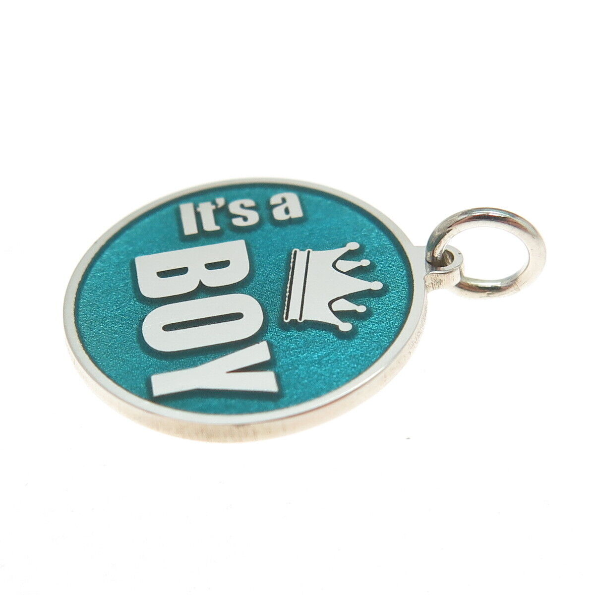 925 Sterling Silver Turquoise Enamel "It's a Boy" Minimalist Charm Pendant