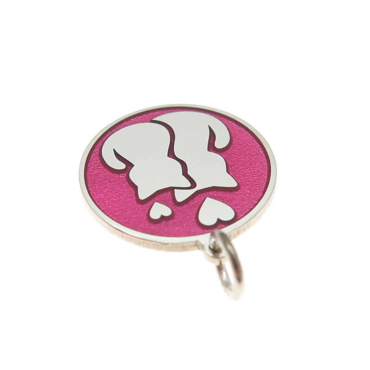 925 Sterling Silver Pink Enamel Cat Love Round Tag Minimalist Charm Pendant