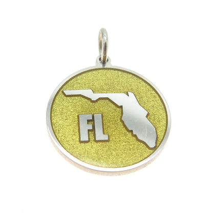 925 Sterling Silver Yellow Enamel Florida State Map Minimalist Charm Pendant