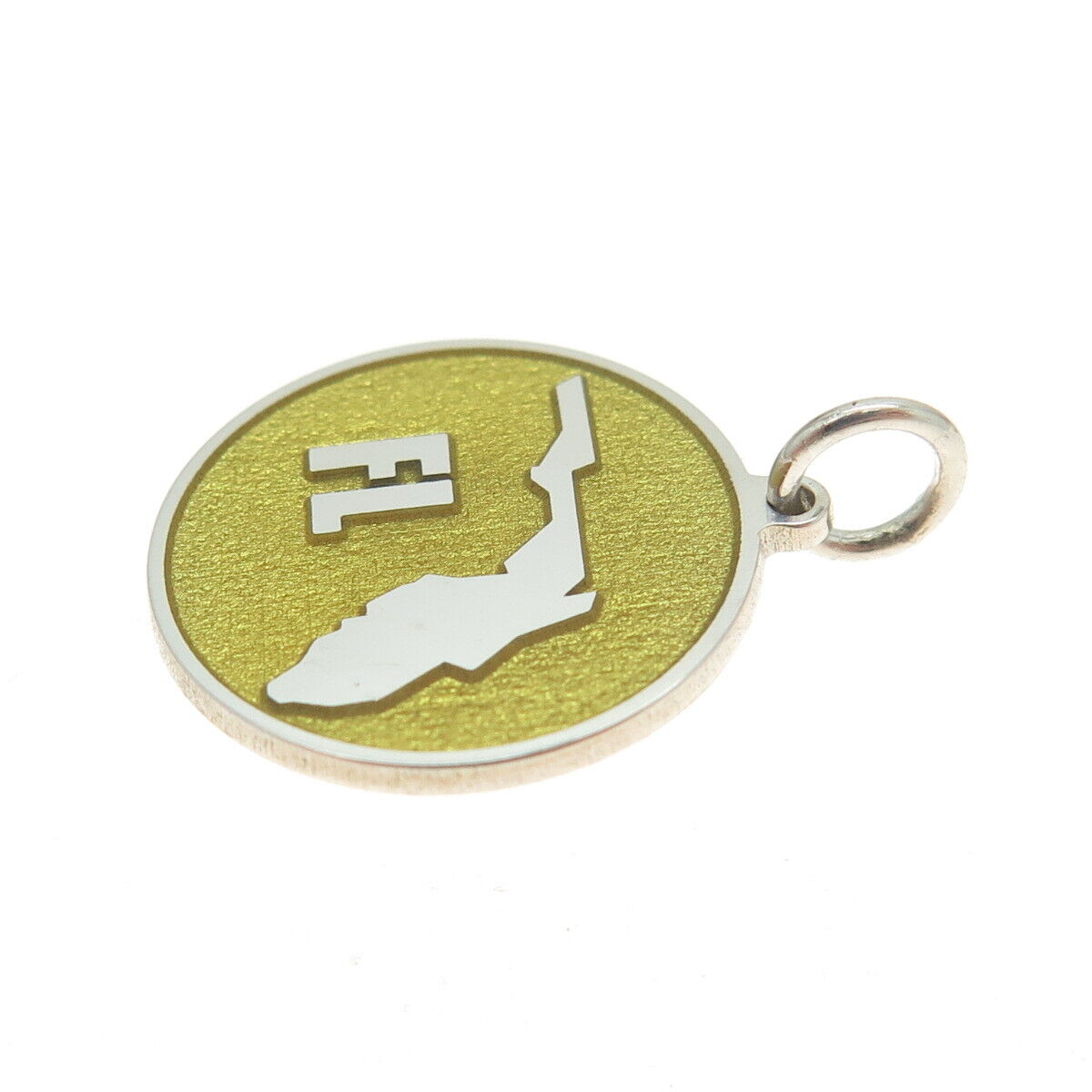 925 Sterling Silver Yellow Enamel Florida State Map Minimalist Charm Pendant