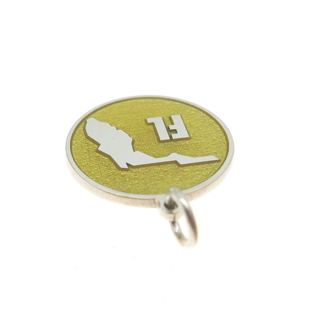 925 Sterling Silver Yellow Enamel Florida State Map Minimalist Charm Pendant