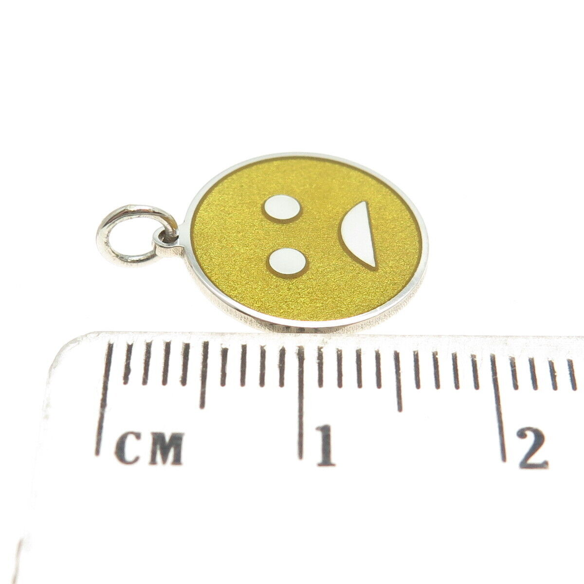 925 Sterling Silver Yellow Enamel Worried Face Emoji Minimalist Charm Pendant