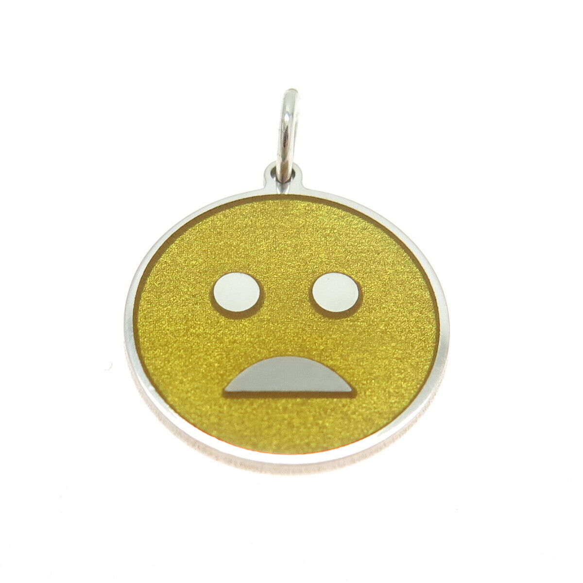 925 Sterling Silver Yellow Enamel Worried Face Emoji Minimalist Charm Pendant