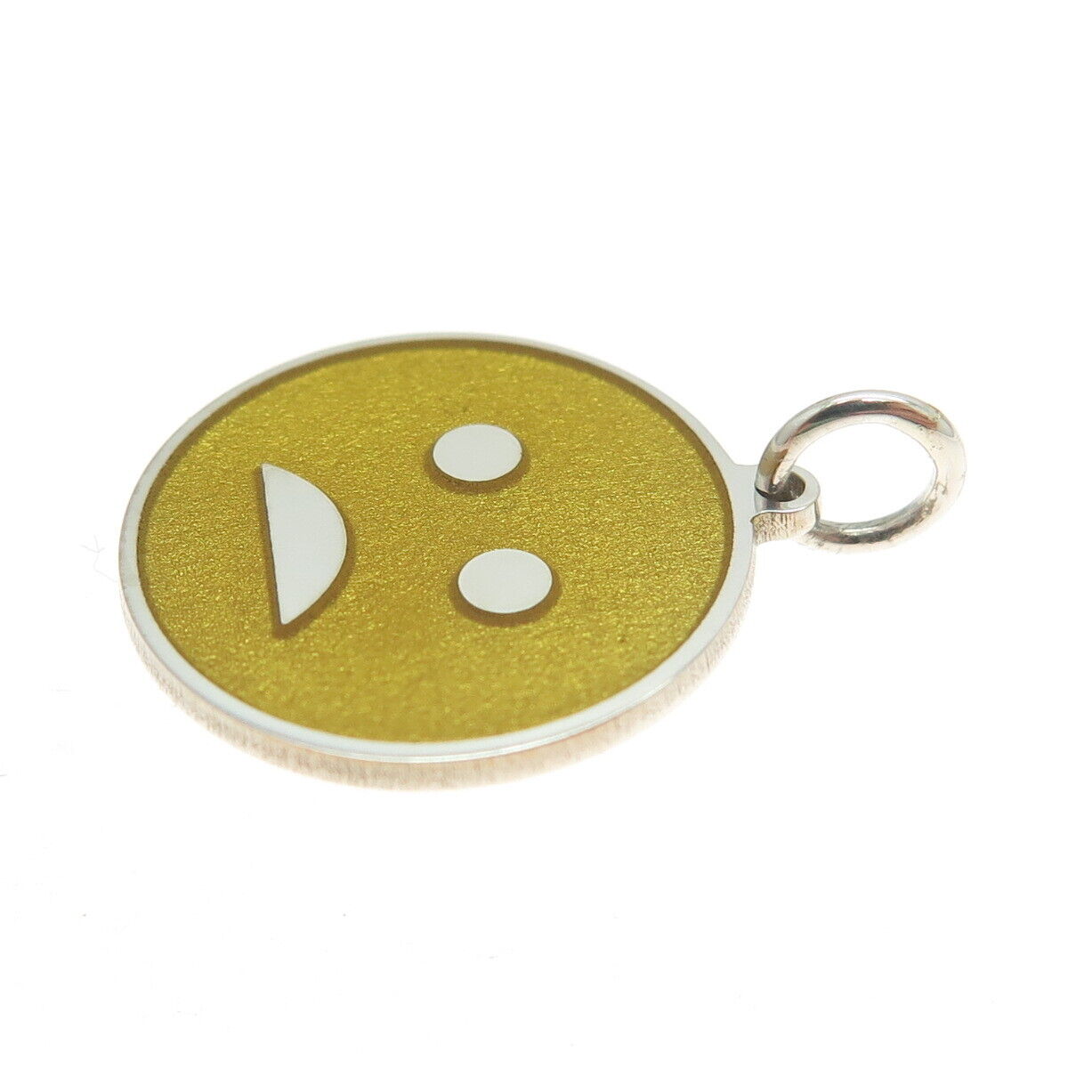 925 Sterling Silver Yellow Enamel Worried Face Emoji Minimalist Charm Pendant