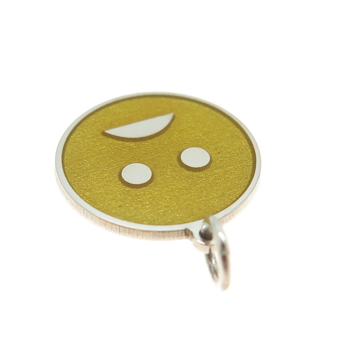 925 Sterling Silver Yellow Enamel Worried Face Emoji Minimalist Charm Pendant