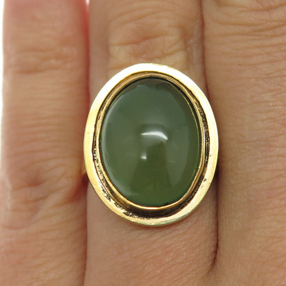 925 Sterling Silver Gold Plated Vintage Real Chalcedony Gemstone Ring Size 6.75