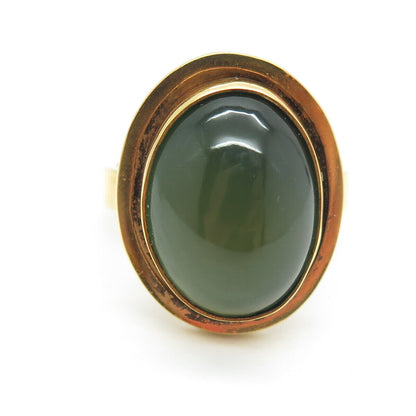 925 Sterling Silver Gold Plated Vintage Real Chalcedony Gemstone Ring Size 6.75