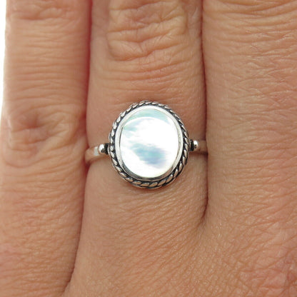 STE BEE 925 Sterling Silver Vintage Real Mother-of-Pearl Ring Size 6.25