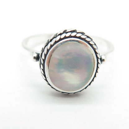 STE BEE 925 Sterling Silver Vintage Real Mother-of-Pearl Ring Size 6.25