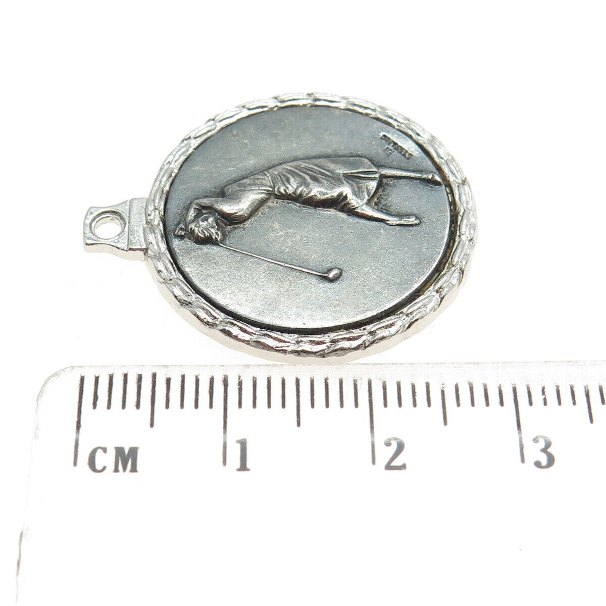 925 Sterling Silver Antique Art Deco Woman Golfer's Award Round Pendant