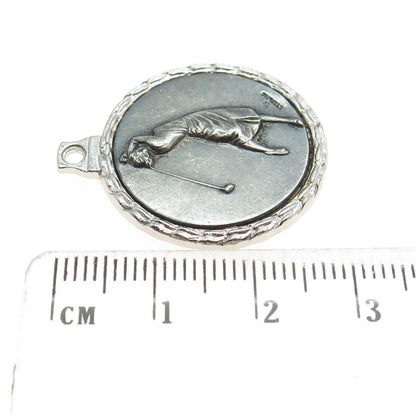 925 Sterling Silver Antique Art Deco Woman Golfer's Award Round Pendant