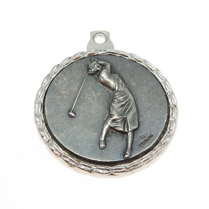 925 Sterling Silver Antique Art Deco Woman Golfer's Award Round Pendant