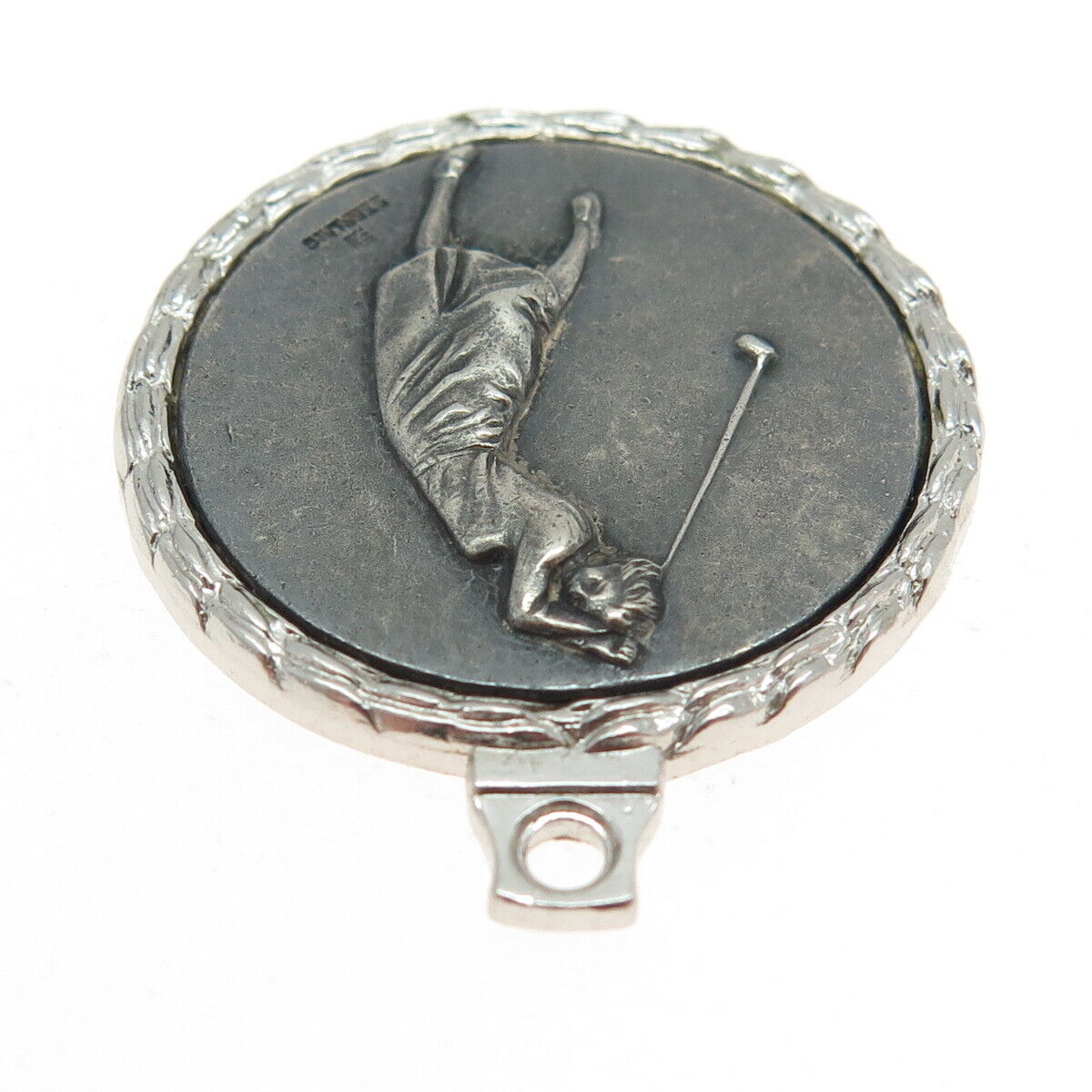 925 Sterling Silver Antique Art Deco Woman Golfer's Award Round Pendant