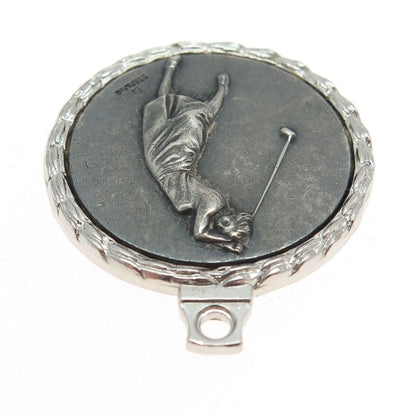 925 Sterling Silver Antique Art Deco Woman Golfer's Award Round Pendant
