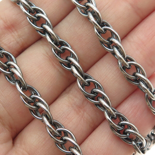 925 Sterling Silver Antique Art Deco Double Cable Chain Oxidized Necklace 28"