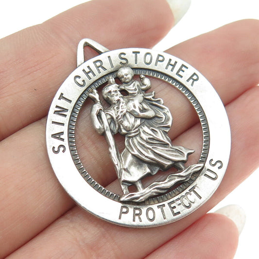 925 Sterling Silver Antique Art Deco St. Christopher Religious Pendant