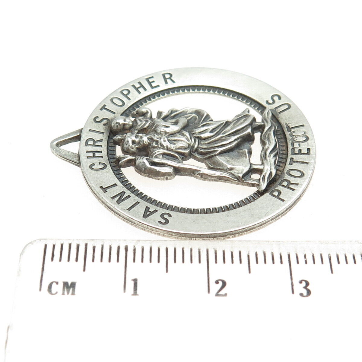 925 Sterling Silver Antique Art Deco St. Christopher Religious Pendant