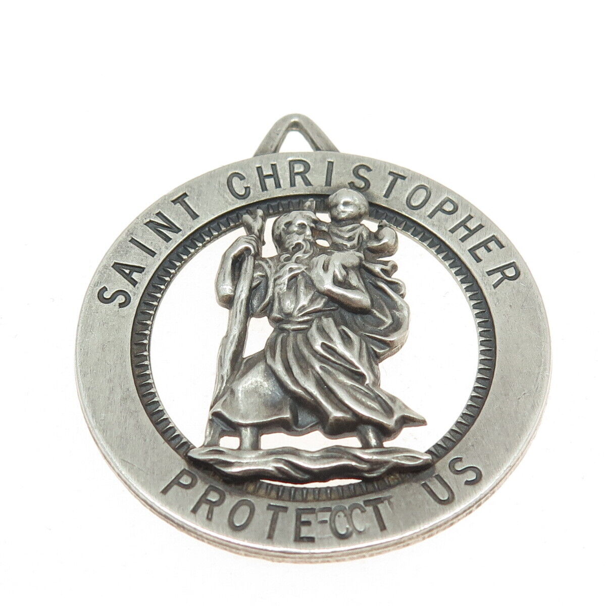 925 Sterling Silver Antique Art Deco St. Christopher Religious Pendant