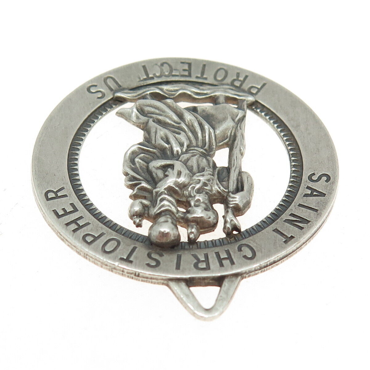 925 Sterling Silver Antique Art Deco St. Christopher Religious Pendant