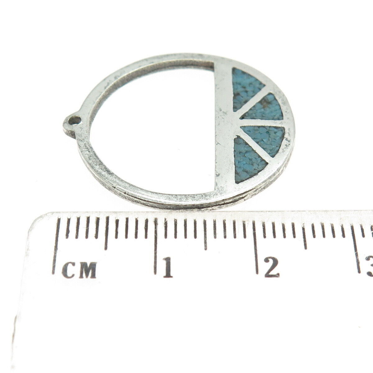 925 Sterling Silver Vintage Southwestern Real Turquoise Inlay Round Pendant