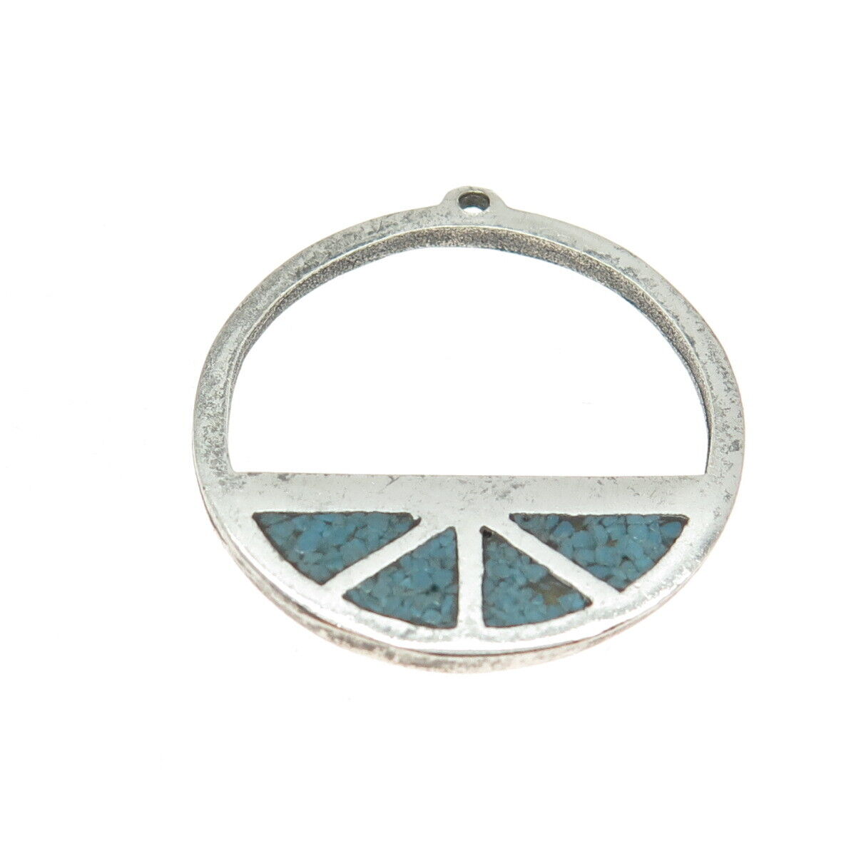 925 Sterling Silver Vintage Southwestern Real Turquoise Inlay Round Pendant