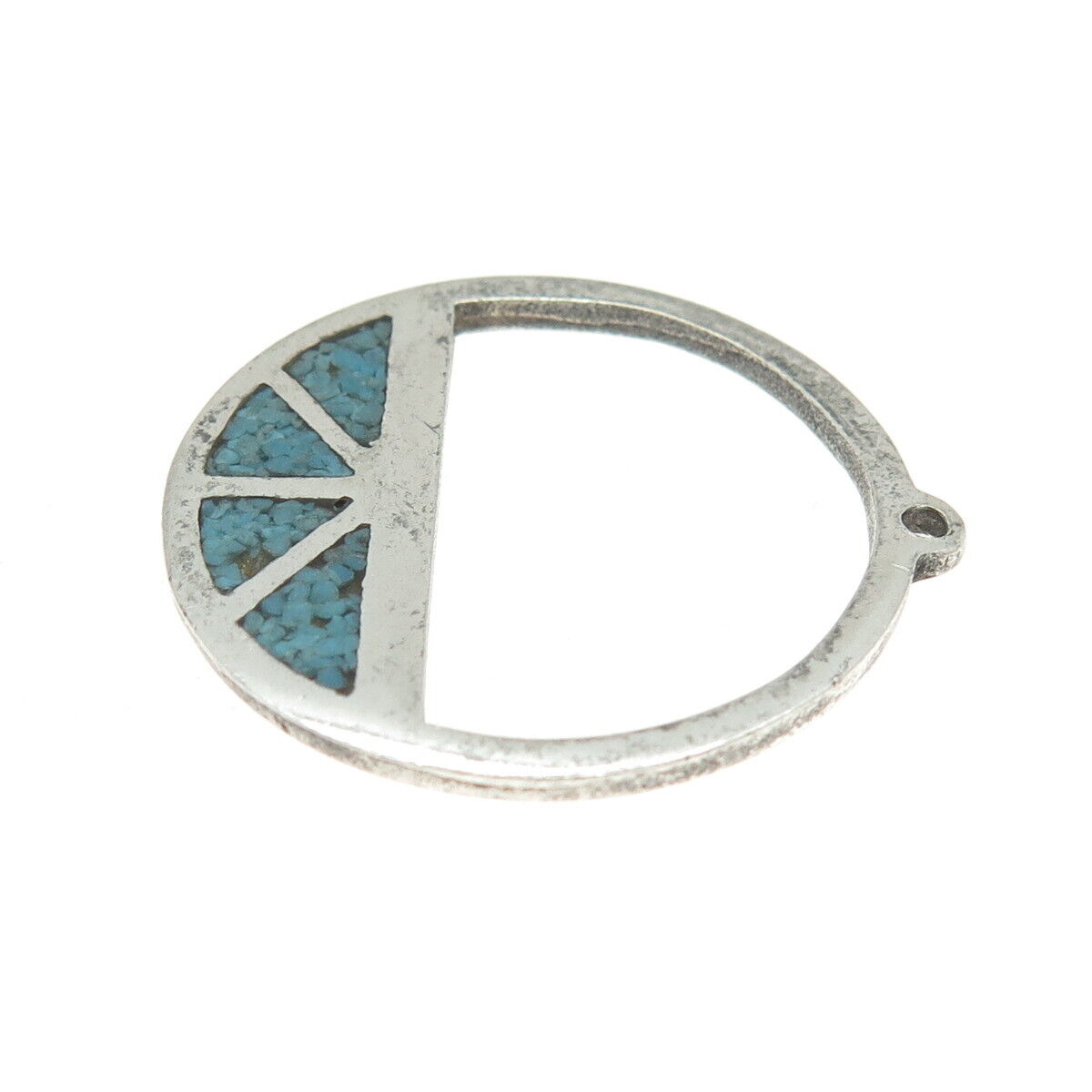 925 Sterling Silver Vintage Southwestern Real Turquoise Inlay Round Pendant