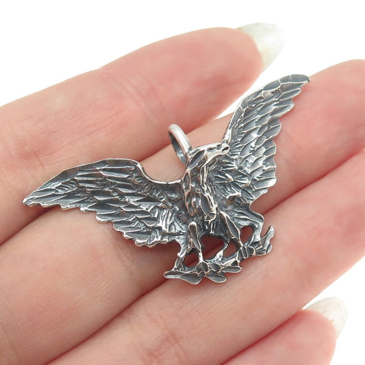 925 Sterling Silver Vintage American Eagle Oxidized Charm Pendant