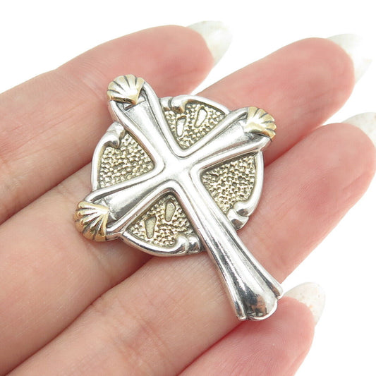 GORHAM 925 Sterling Silver 2-Tone Vintage "Footprints" Cross Religious Pendant