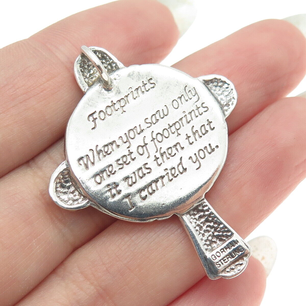 GORHAM 925 Sterling Silver 2-Tone Vintage "Footprints" Cross Religious Pendant