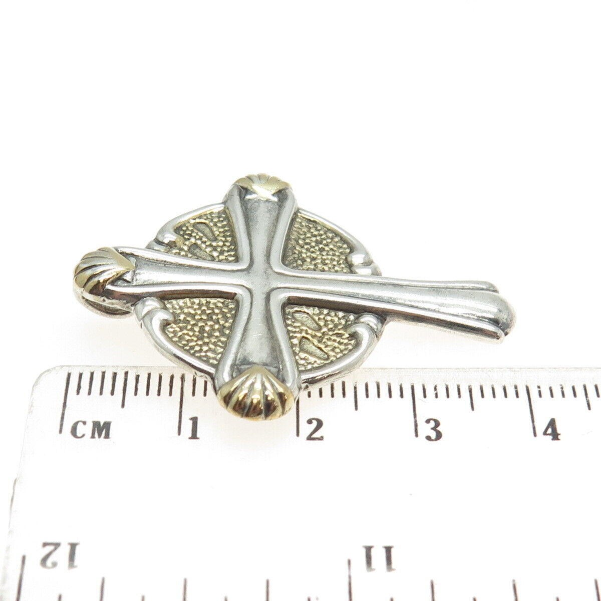 GORHAM 925 Sterling Silver 2-Tone Vintage "Footprints" Cross Religious Pendant
