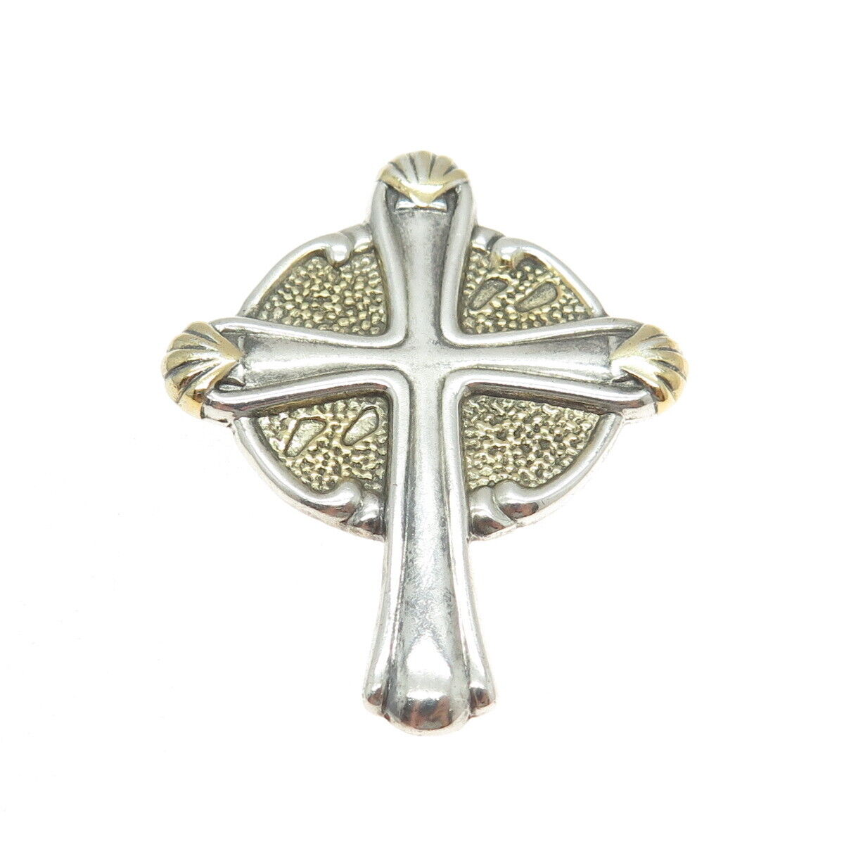 GORHAM 925 Sterling Silver 2-Tone Vintage "Footprints" Cross Religious Pendant