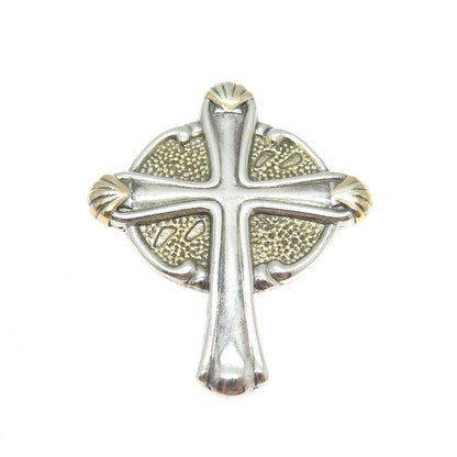 GORHAM 925 Sterling Silver 2-Tone Vintage "Footprints" Cross Religious Pendant