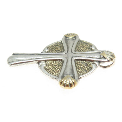 GORHAM 925 Sterling Silver 2-Tone Vintage "Footprints" Cross Religious Pendant