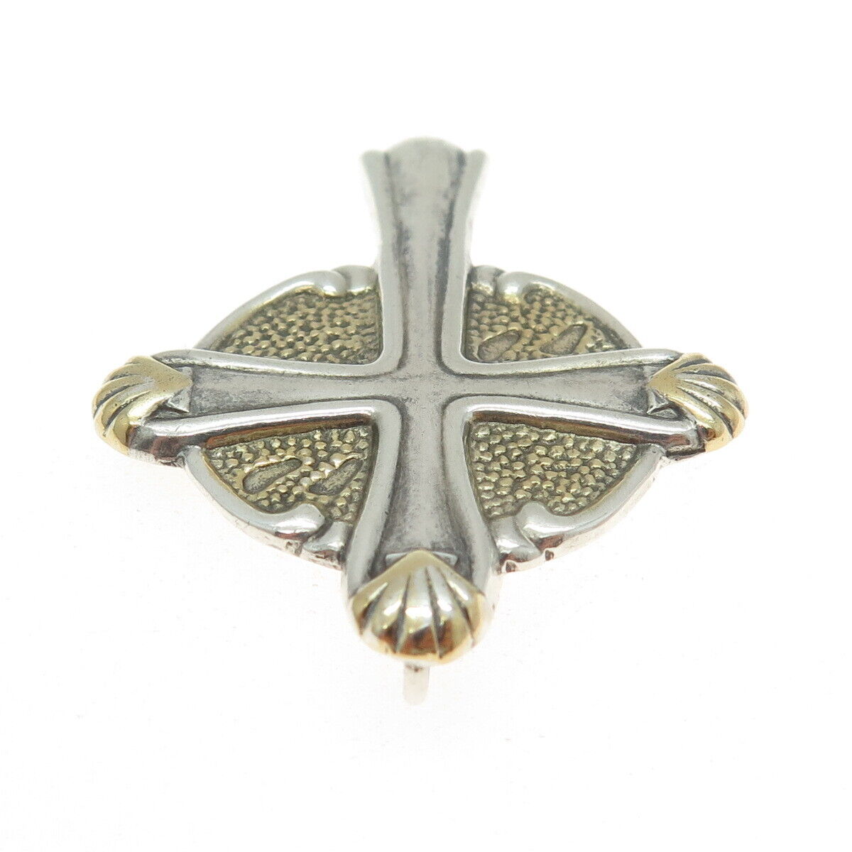 GORHAM 925 Sterling Silver 2-Tone Vintage "Footprints" Cross Religious Pendant
