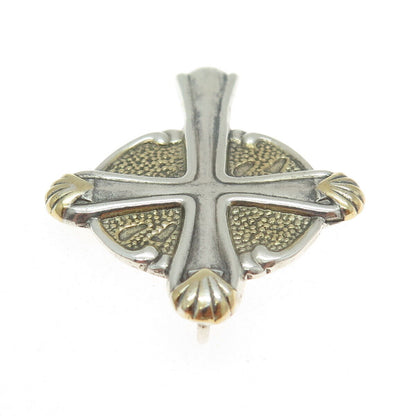 GORHAM 925 Sterling Silver 2-Tone Vintage "Footprints" Cross Religious Pendant