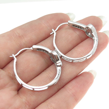 925 Sterling Silver Real Round-Cut Blue & White Diamond Heart Hoop Earrings