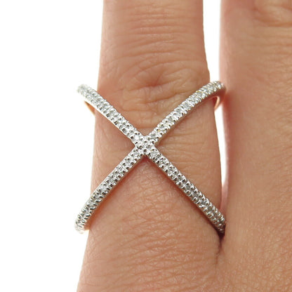 925 Sterling Silver Gold Plated Real Round-Cut Diamond Crisscross Ring Size 5