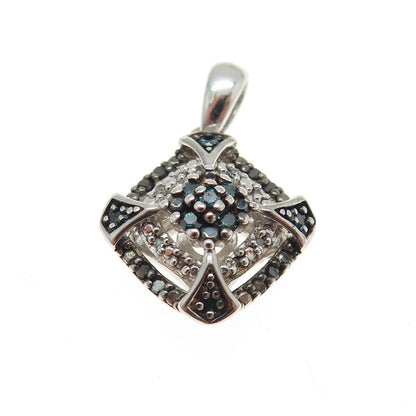 SUN 925 Sterling Silver Real Blue Black & White Diamond Minimalist Pendant