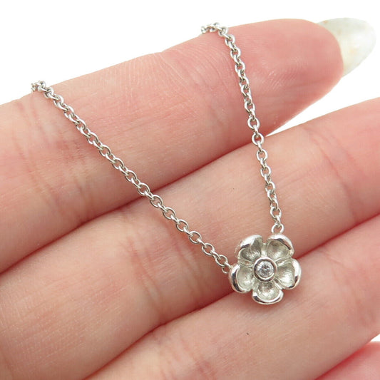 ELLIOT 925 Sterling Silver Real White Diamond Flower Rolo Chain Necklace 16"