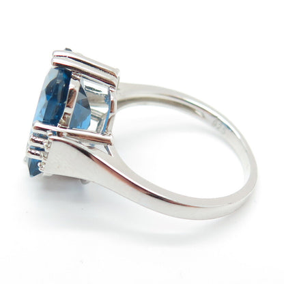 925 Sterling Silver Radiant & Round-Cut Blue White C Z Ring Size 8.25