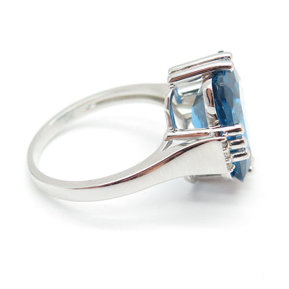 925 Sterling Silver Radiant & Round-Cut Blue White C Z Ring Size 8.25