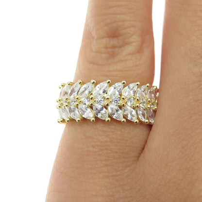 925 Sterling Silver Gold Plated Marquise & Round-Cut C Z Ring Size 5.25