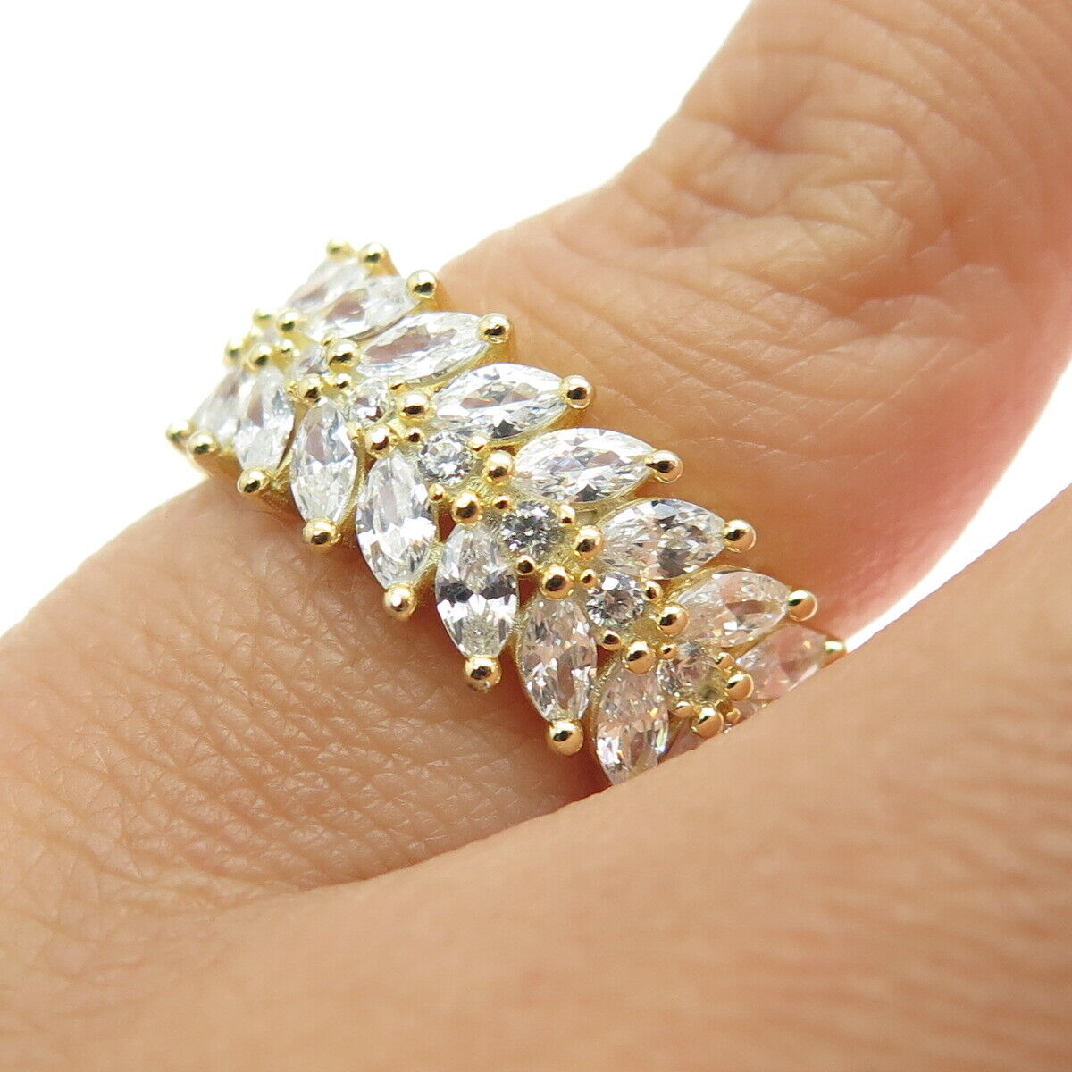 925 Sterling Silver Gold Plated Marquise & Round-Cut C Z Ring Size 5.25