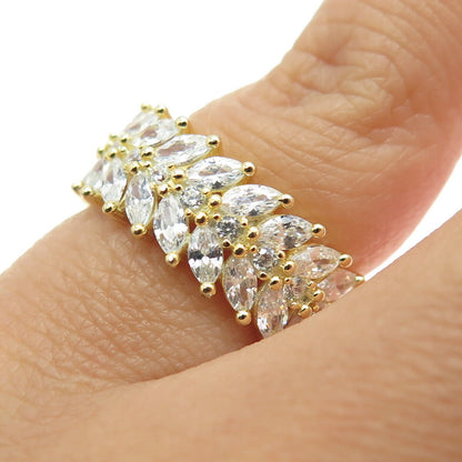 925 Sterling Silver Gold Plated Marquise & Round-Cut C Z Ring Size 5.25