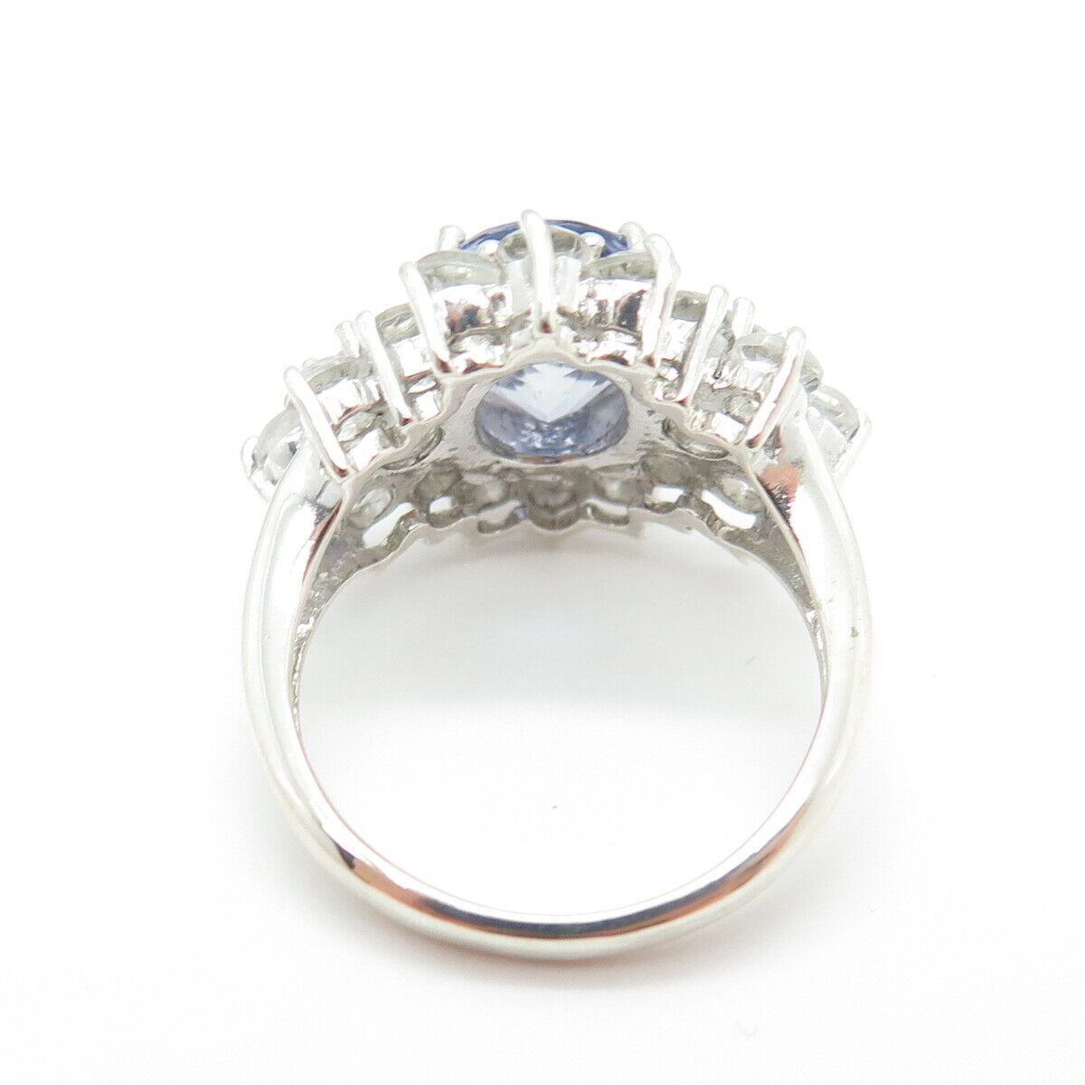 925 Sterling Silver Real Oval-Cut Iolite & Round-Cut White Topaz Ring Size 6